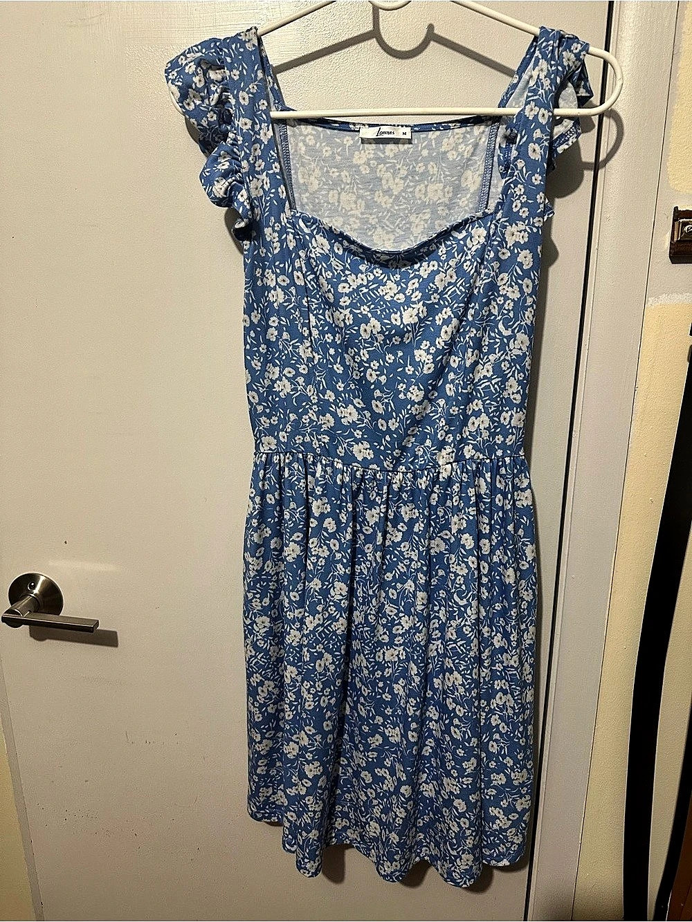 Blue Floral Ruffle Strap Midi Dress
